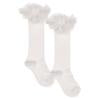 Meia Pata Plain Socks Knee High Tulle Bow Ivory Size 00
