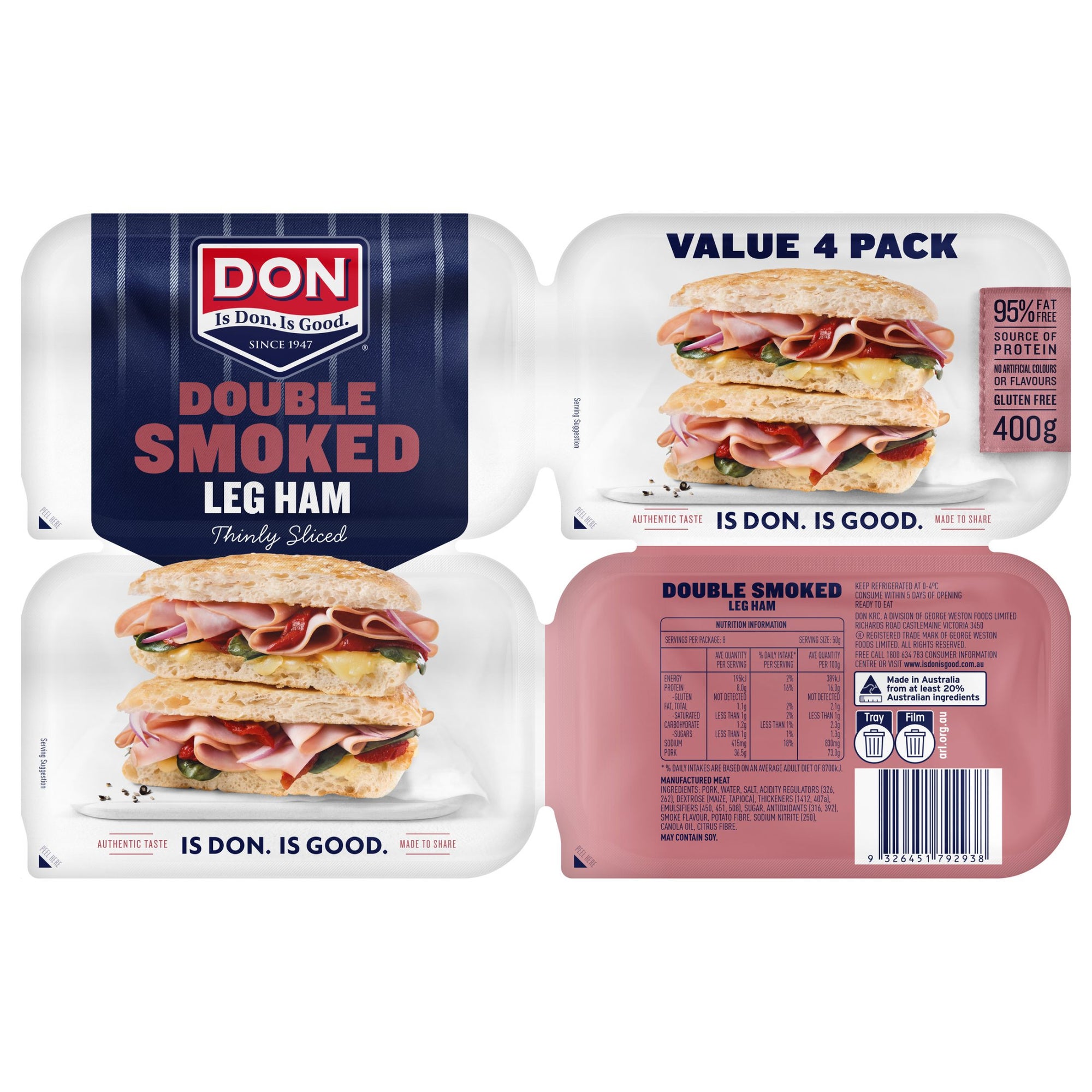 Don Double Smoked Ham Shaved 400g 4pk