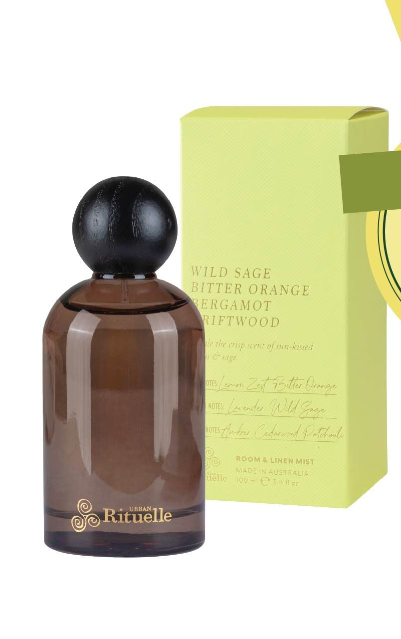 Urban Rituelle Apotheca Wild Sage Bitter Orange Bergamot Driftwood Room & Linen Mist 100ml