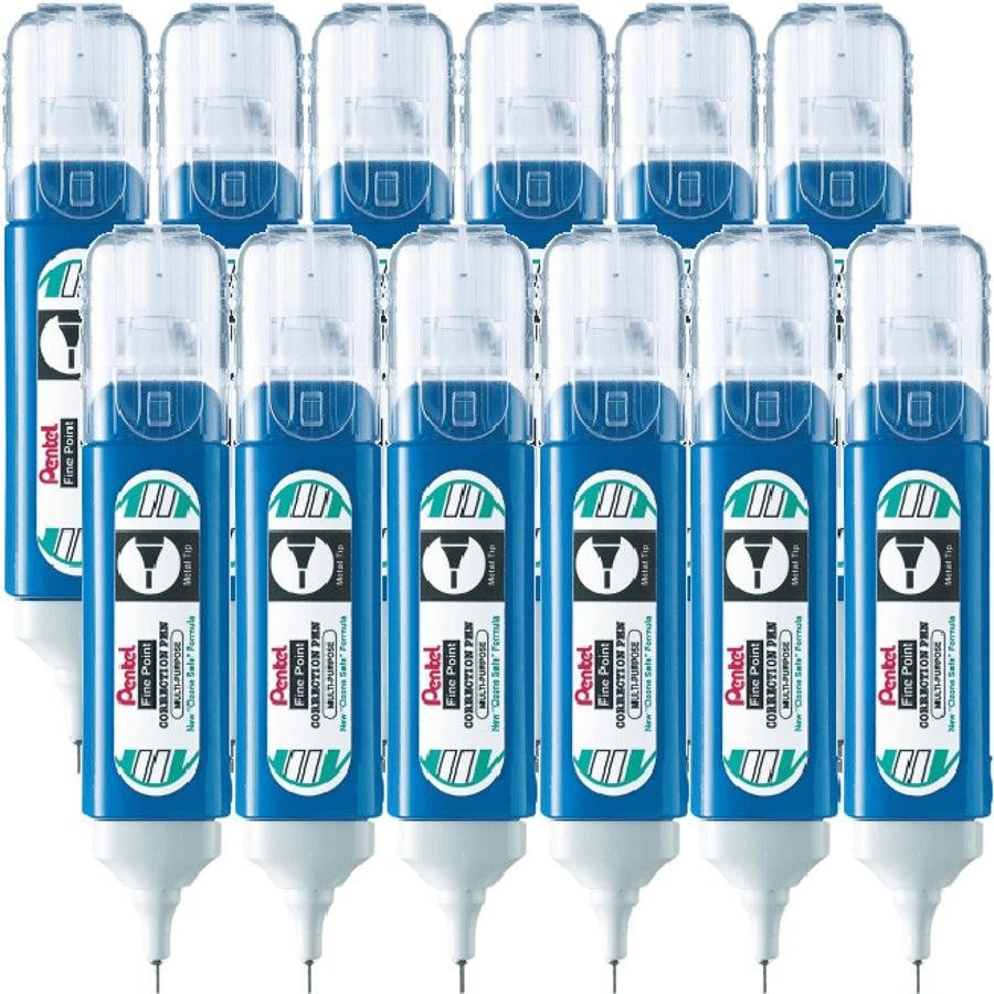 Pentel Correction Pen White Steel Fine Tip 12mL 12pk