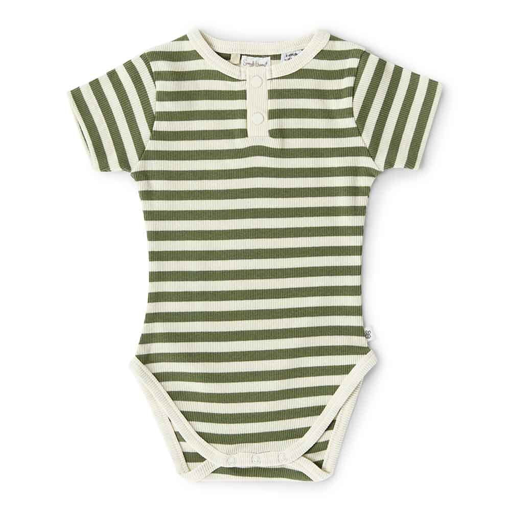 Snuggle Hunny Short Sleeve Organic Bodysuit Olive Stripe 3-6mths (00)