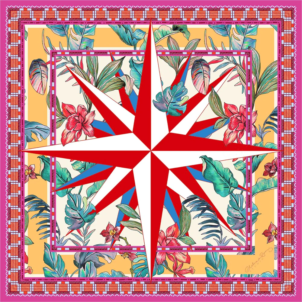 Tropical Compass Red 90x90cm