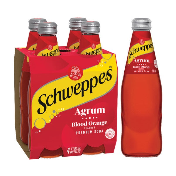 Schweppes Agrum Blood Orange Soft Drink Bottles Glass Multipack 300ml 4pk