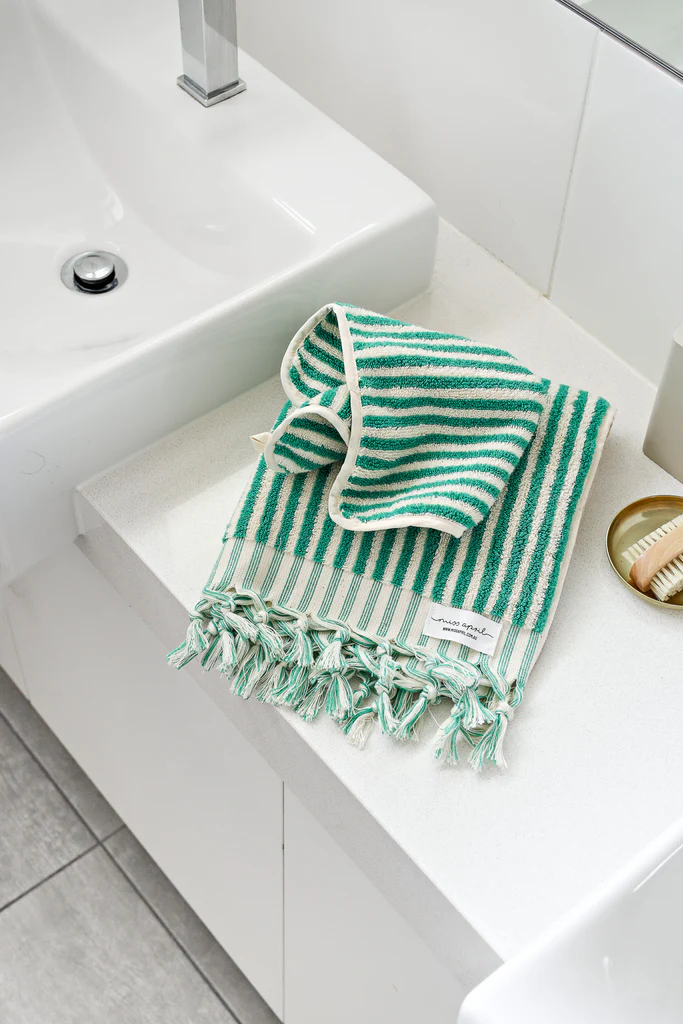 Miss April Turkish Cotton Hand Towel Green Stripes