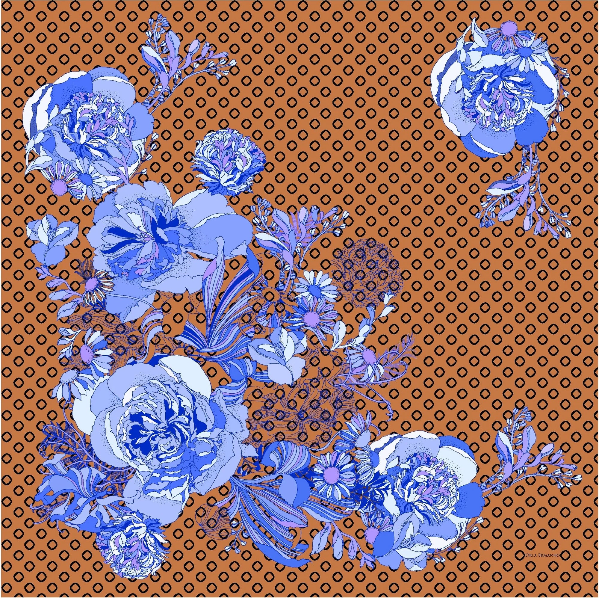 Art Nouveau Fleur Blue 90x90cm