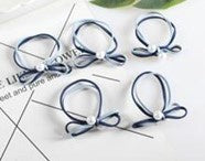 Women Two Tone Faux Pearl Decor Hair Tie Navy 5pc