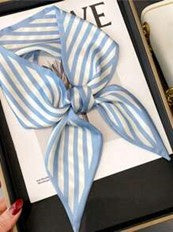 Striped Scarf Versatile Neck Scarf Long Ribbon Wrap Hairband Blue & White