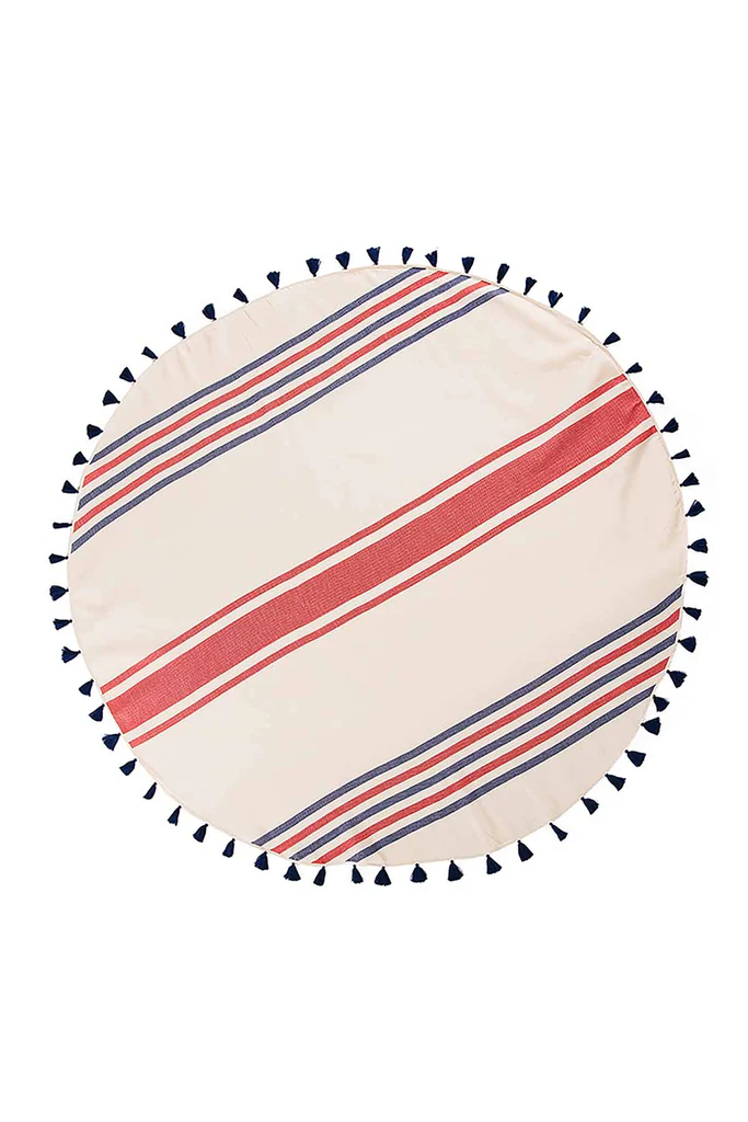 Miss April Sand Free Tropez Picnic Mat/Towel Navy & Red Round 150cm