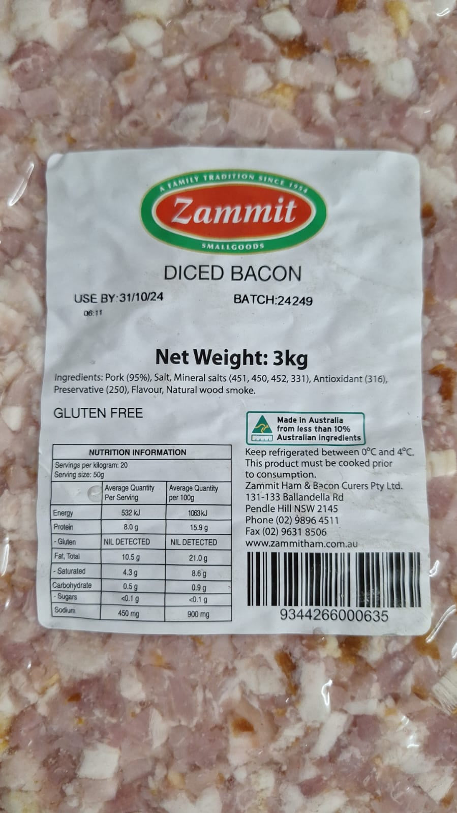 Zammit Diced Bacon 3kg