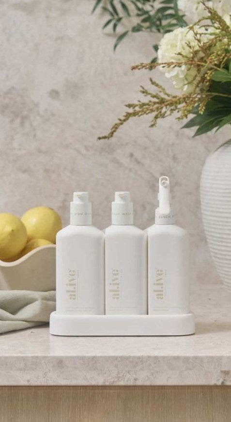 Al.ive Premium Kitchen Trio Dishwashing Liquid Hand Wash & Bench Spray Lemon Myrtle & Honeydew