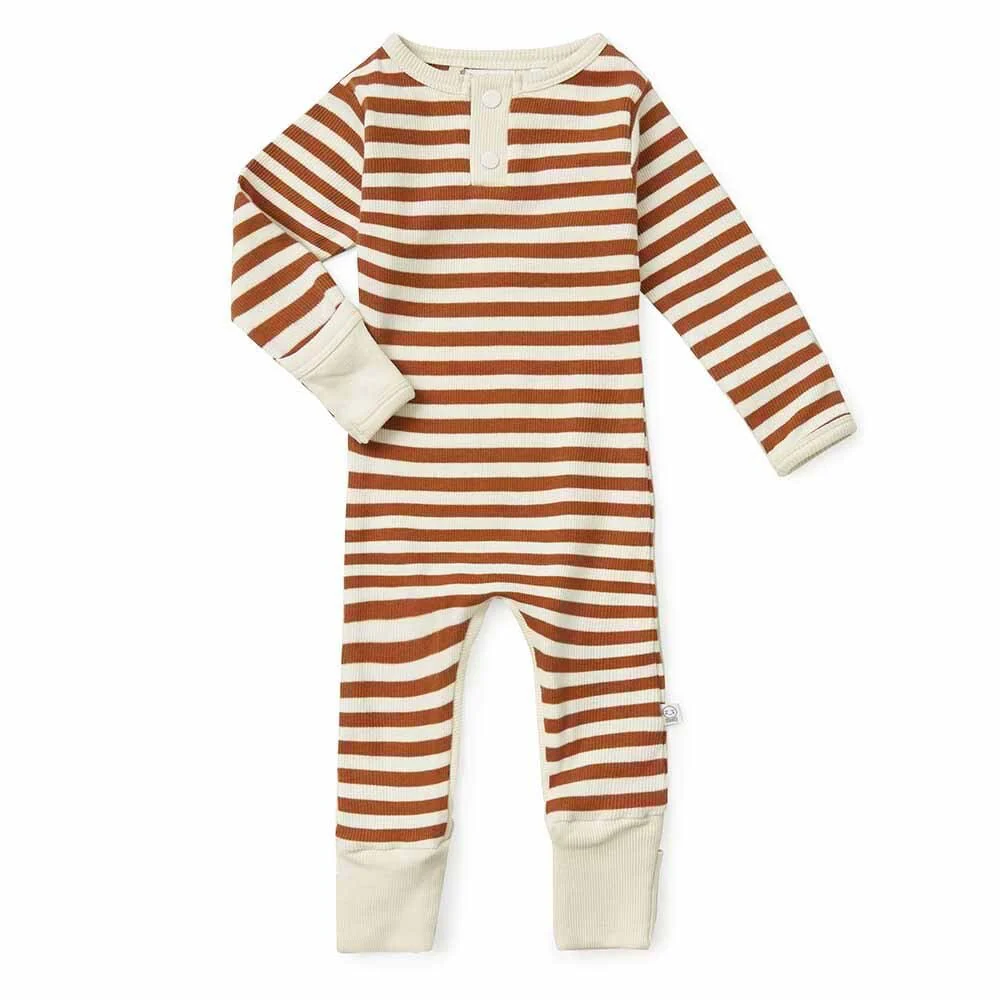 Snuggle Hunny Organic Growsuit Biscuit Stripe 6-12mths (0)