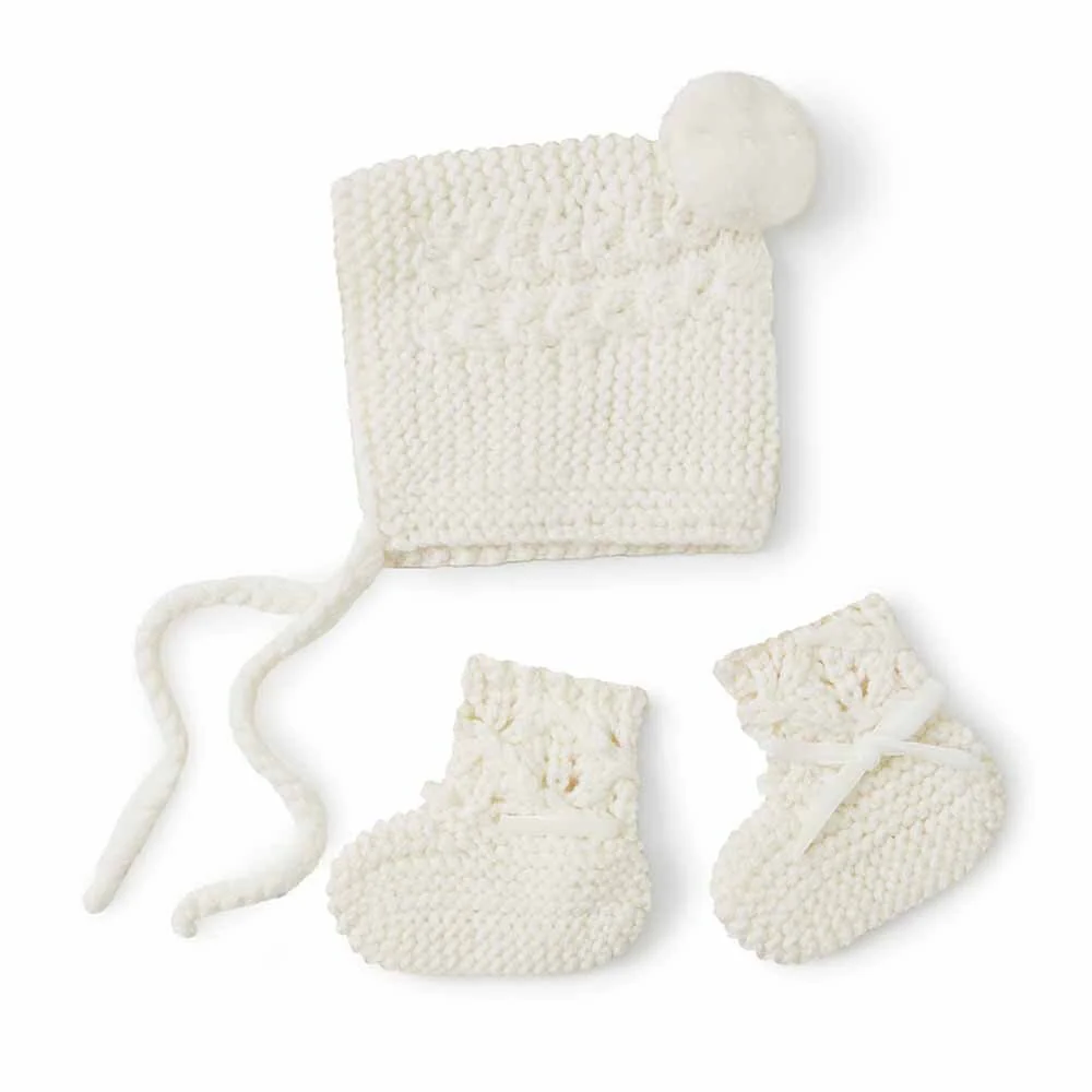 Snuggle Hunny Merino Wool Bonnet & Booties Ivory