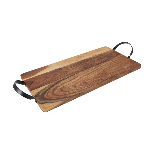 Wooden Serving Tray With Black Handles 50cm