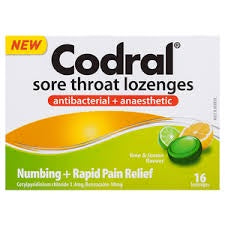 Codral Sore Throat Lozenges Lime Lemon 16pk