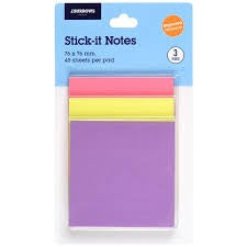 Stick-It Notes 76x76mm Assorted 3pk