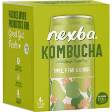 Nexba Kombucha Apple Pear & Ginger Drink Cans 330mL 4pk