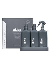 Al.ive Premium Kitchen Trio Dishwashing Liquid Hand Wash & Bench Spray Lemon & Pomegranate Coconut & Wild Orange Limited Edition Colour Midnight
