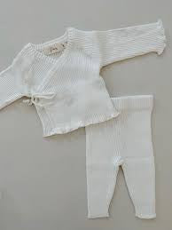Petite & Co Ribbed Kimono Set Milk 0-3mths