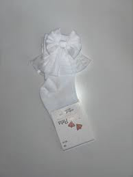 Meia Pata Plain Socks Knee High Tulle Bow White Size 1