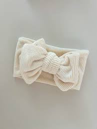 Petite & Co Chunky Velvet Ribbed Bow Headband Butter Milk