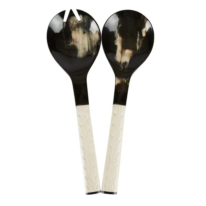 Salad Servers Bone & Horn Black & Cream