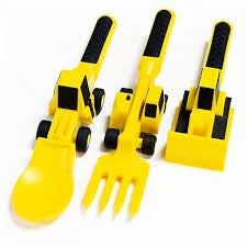 Childrens Excavator Cutlery Set Yellow 3pc