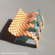 Checkered Square Claw Clip Orange & White