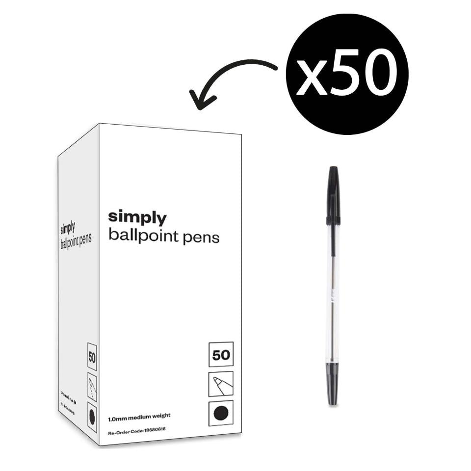 Simply Clear Stick Ballpoint Pen Black Medium 1.0mm 50pk