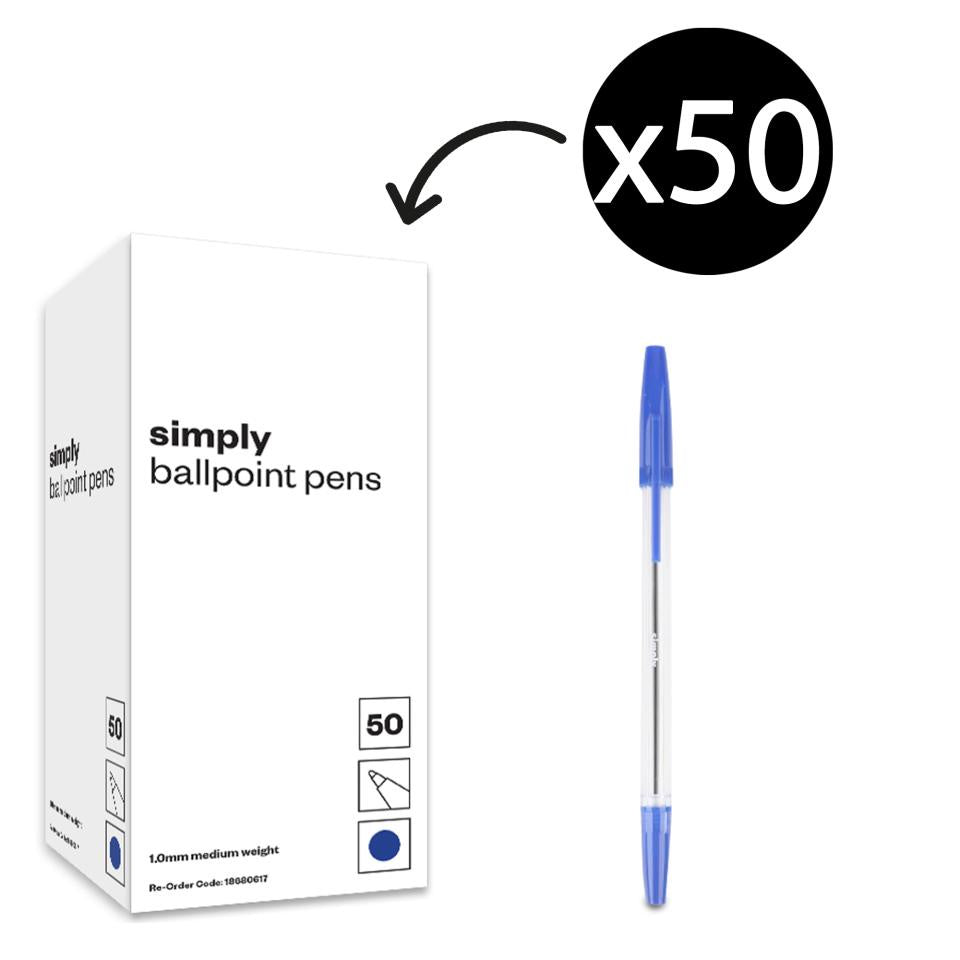 Simply Clear Stick Ballpoint Pen Blue Medium 1.0mm 50pk