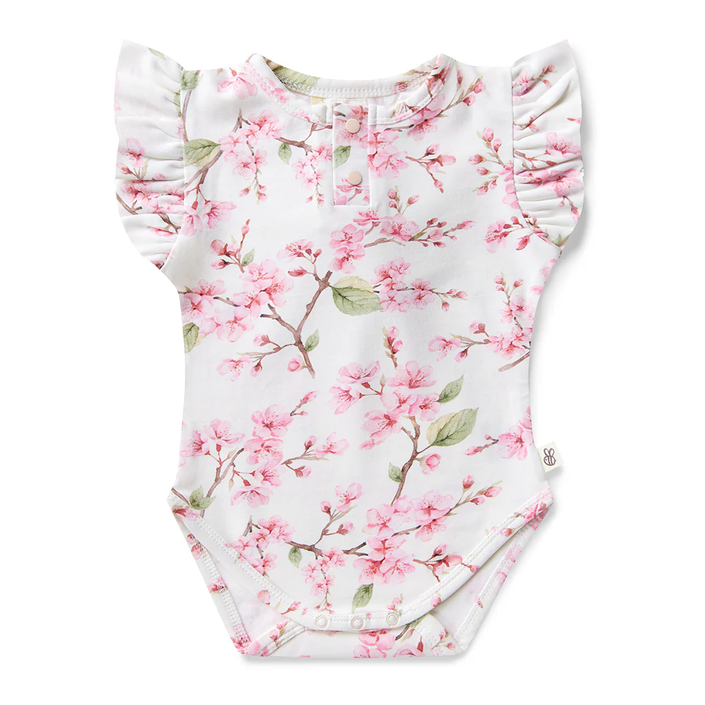 Snuggle Hunny Short Sleeve Organic Bodysuit Cherry Blossom With Frill 0-3mths (000)