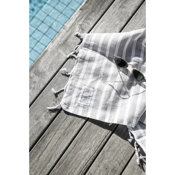 Miss April Santorini Turkish Towel Pale Grey & White 170x90cm