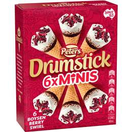 Peters Drumsticks Minis Boysenberry Swirl 480ml 6pk