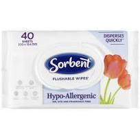 Sorbent Flushable Wipes Hypo-allergenic 40 pk