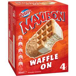 Peters Maxibon Waffle On Icecream Bars 560ml 4pk