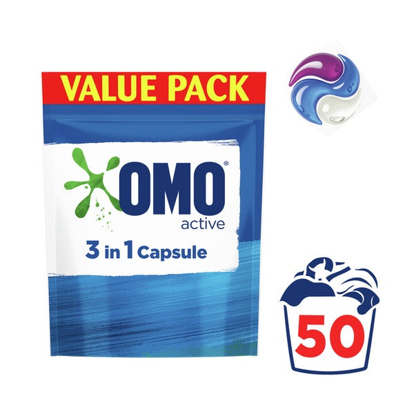 Omo 3 In 1 Laundry Capsules Active 50pk