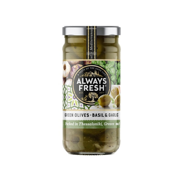 Always Fresh Green Pitted Olives With Basil & Garlic 230g