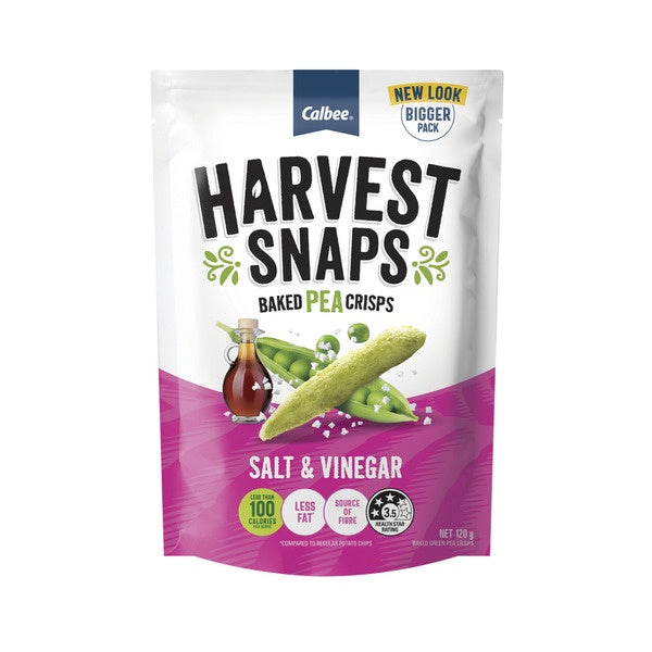 Calbee Harvest Snaps Baked Pea Crisps Salt & Vinegar 120g