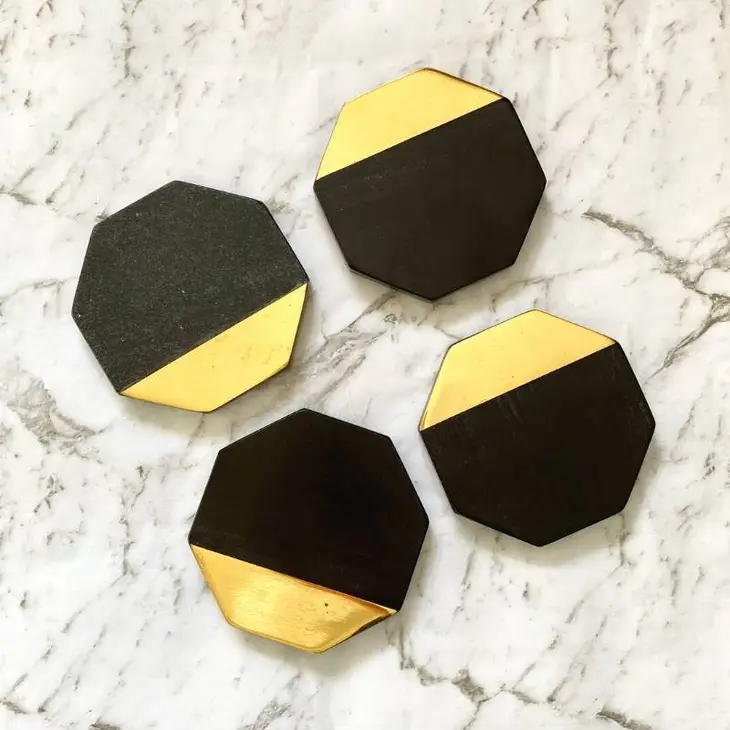 Clinq Black Hexagon Brass Coasters 4pk