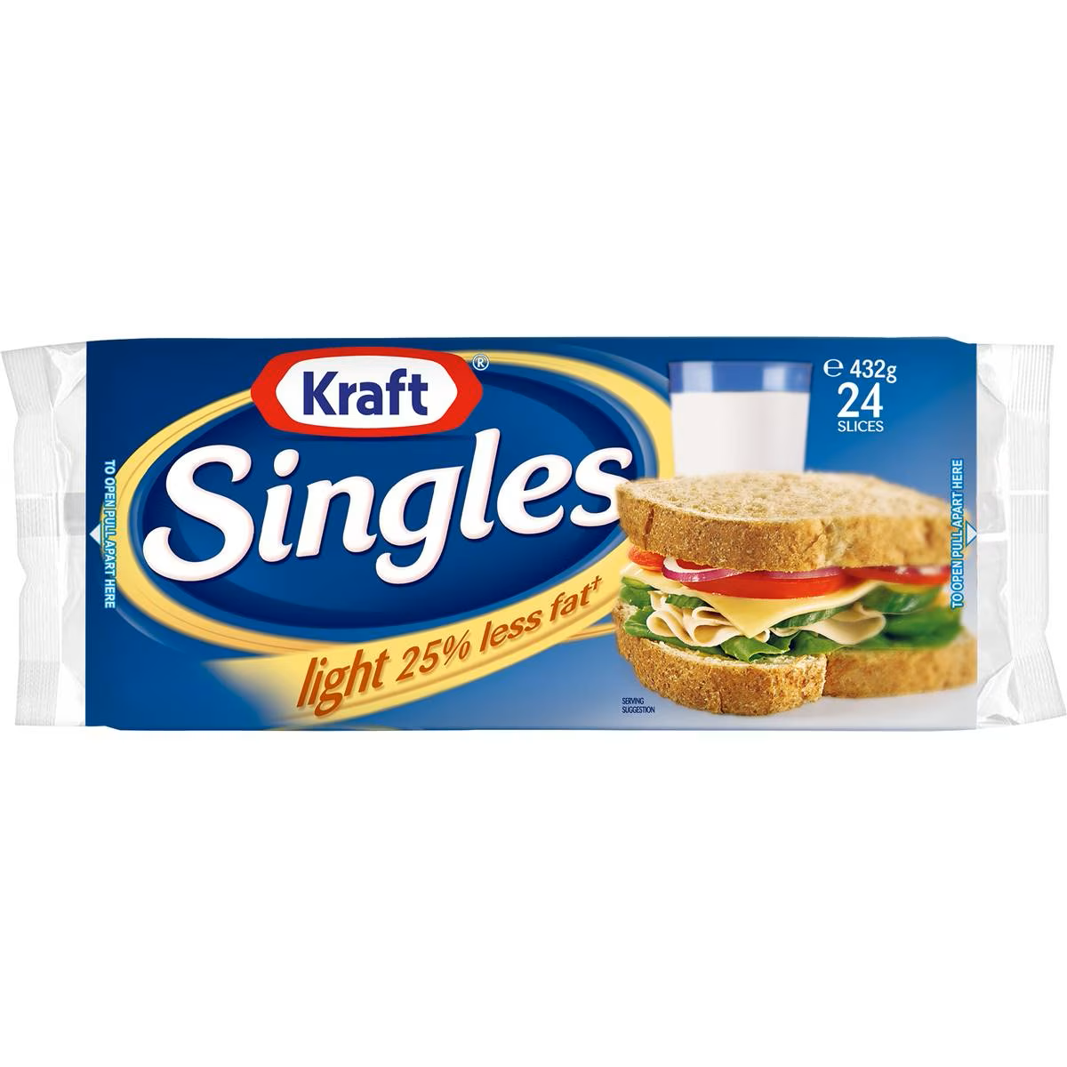 Kraft Cheese Singles Light 25% Less Fat 432g 24pk