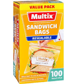 Multix Sandwich Bags Resealable 18cm x 17cm 100pk