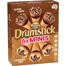 Peters Drumsticks Minis Super Choc & Caramel Nut Ice Cream 6 pack