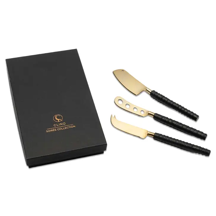 Clinq Black & Brass Leather Cheese Knife Set 3pk