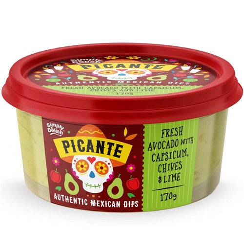 Simply Delish Picante Dip Fresh Avocado With Capsicum Chives & Lime 170g