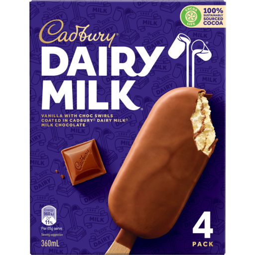 Cadbury Vanilla Choc Swirl Bars 360ml 4pk
