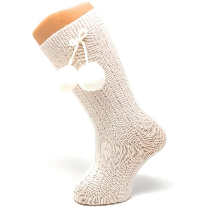 Carlomagno Socks Knee High Ribbed With Pom Pom