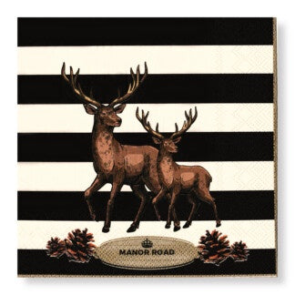 Manor Road Luncheon Serviettes Striped Deer 20pk