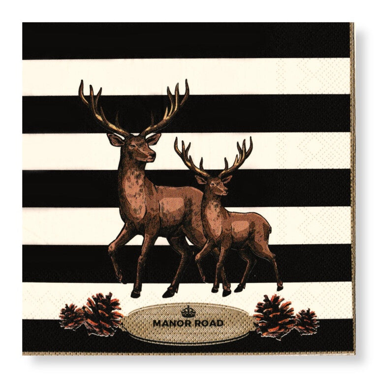 Manor Road Cocktail Serviettes Striped Deer 20pk