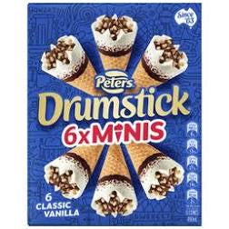 Peters Drumsticks Minis Classic Vanilla Ice Cream 490ml 6pk