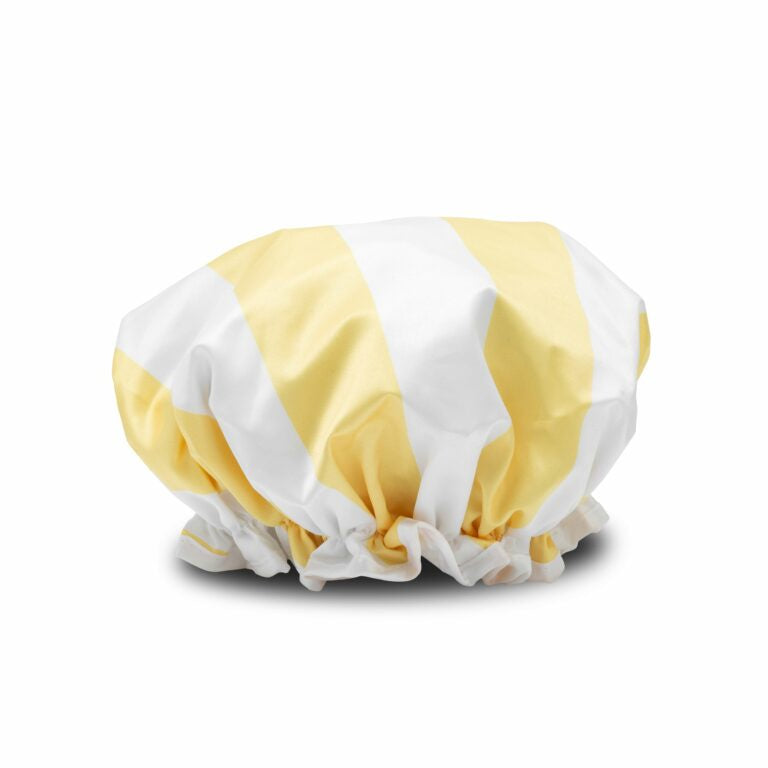 Manor Road Shower Cap Lemon & White Stripe