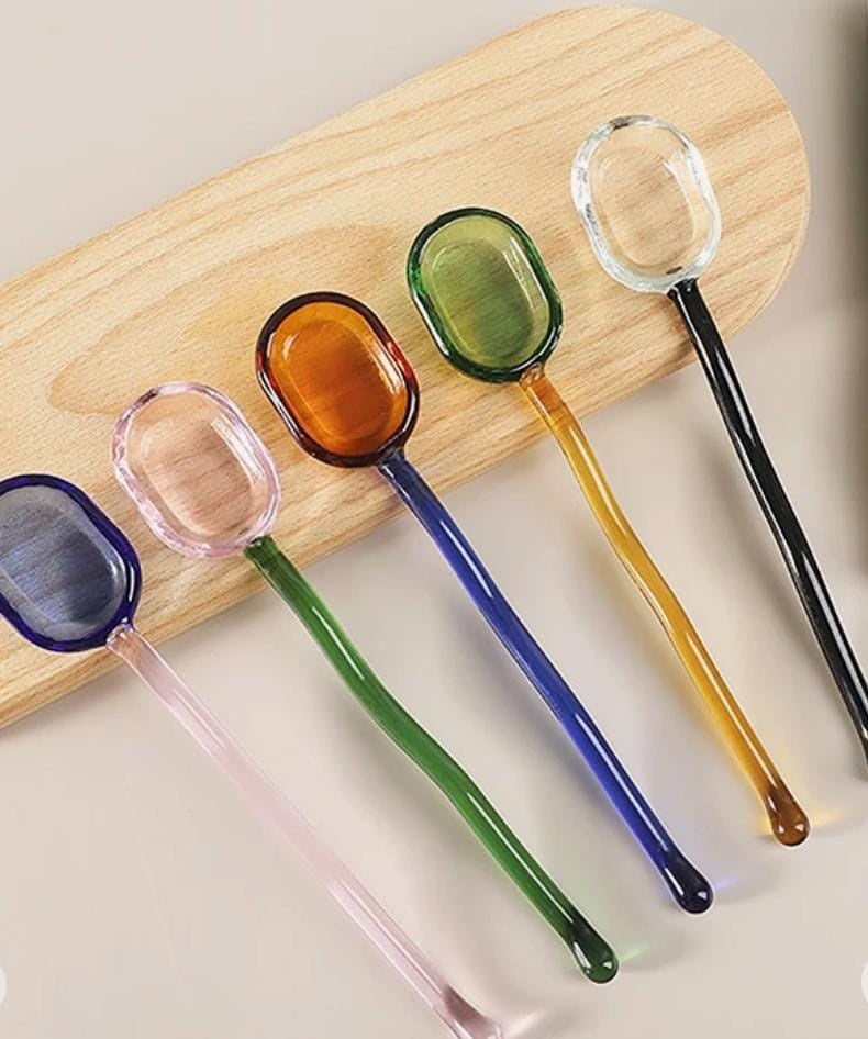 Coloured Glass Long Handle Coffee Spoon Small ea